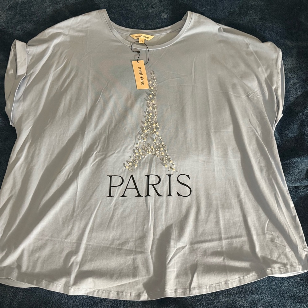 & Other Stories White Short-Sleeve Tee with Sequin Eiffel Graphic